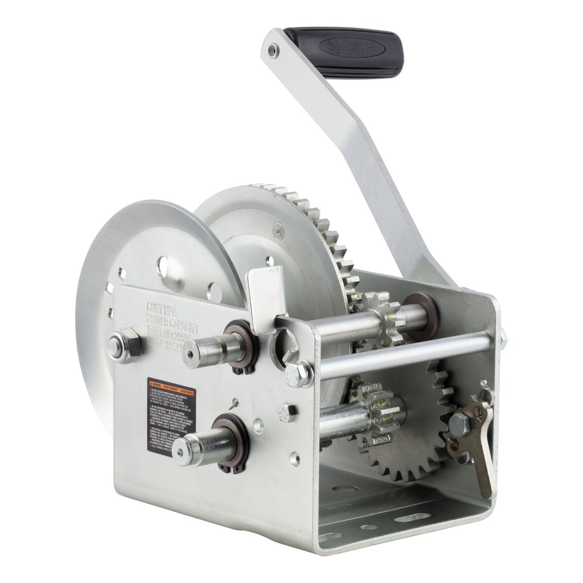 CURT 29526 Hand-Crank 2-Speed Winch 2 600 Lbs 5.1:1 High 12.7:1 Low Gear Ratio 10.6" Handle