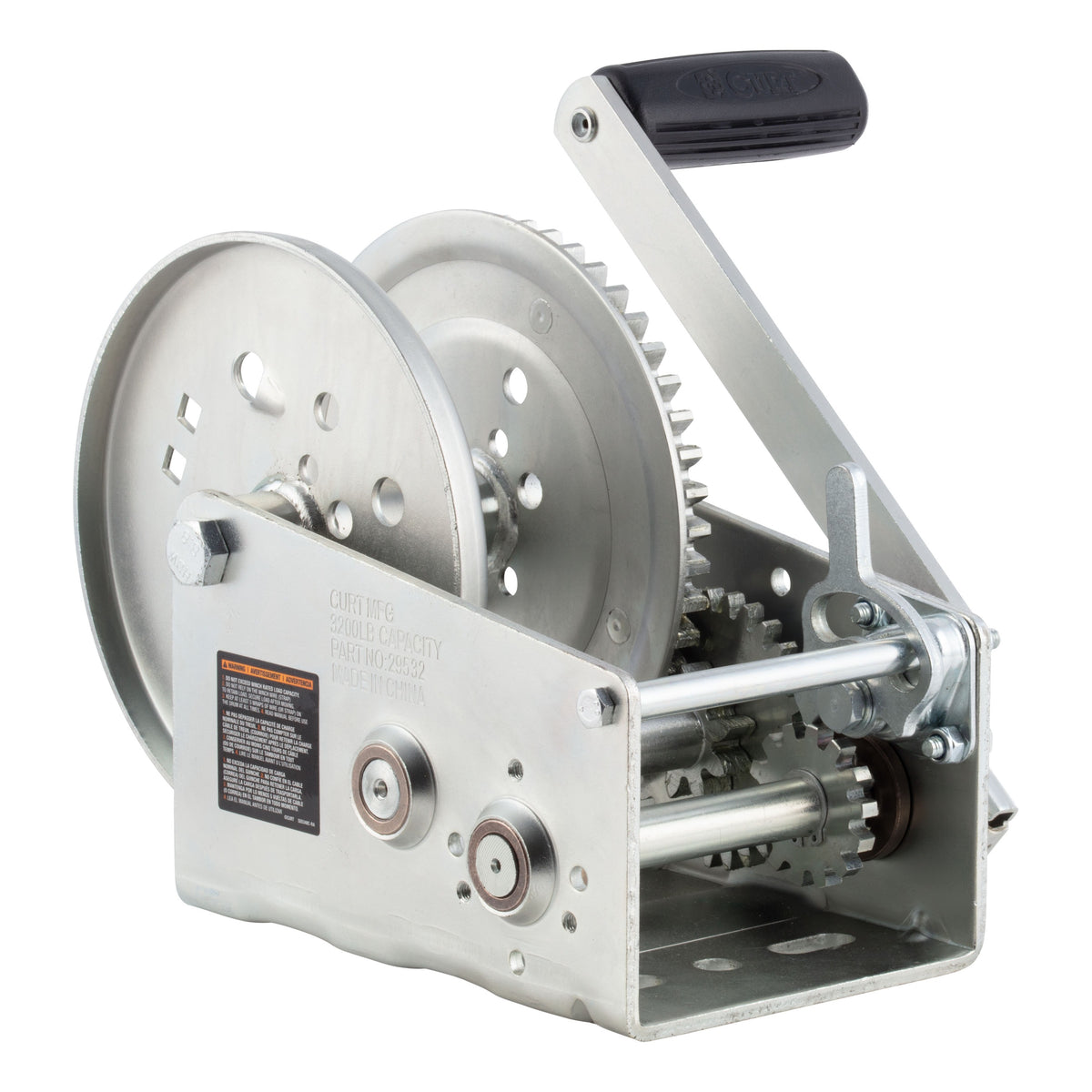 CURT 29532 Hand-Crank 2-Speed Winch 3 200 Lbs 5.4:1 High 17.5:1 Low Gear Ratio 9.6" Handle