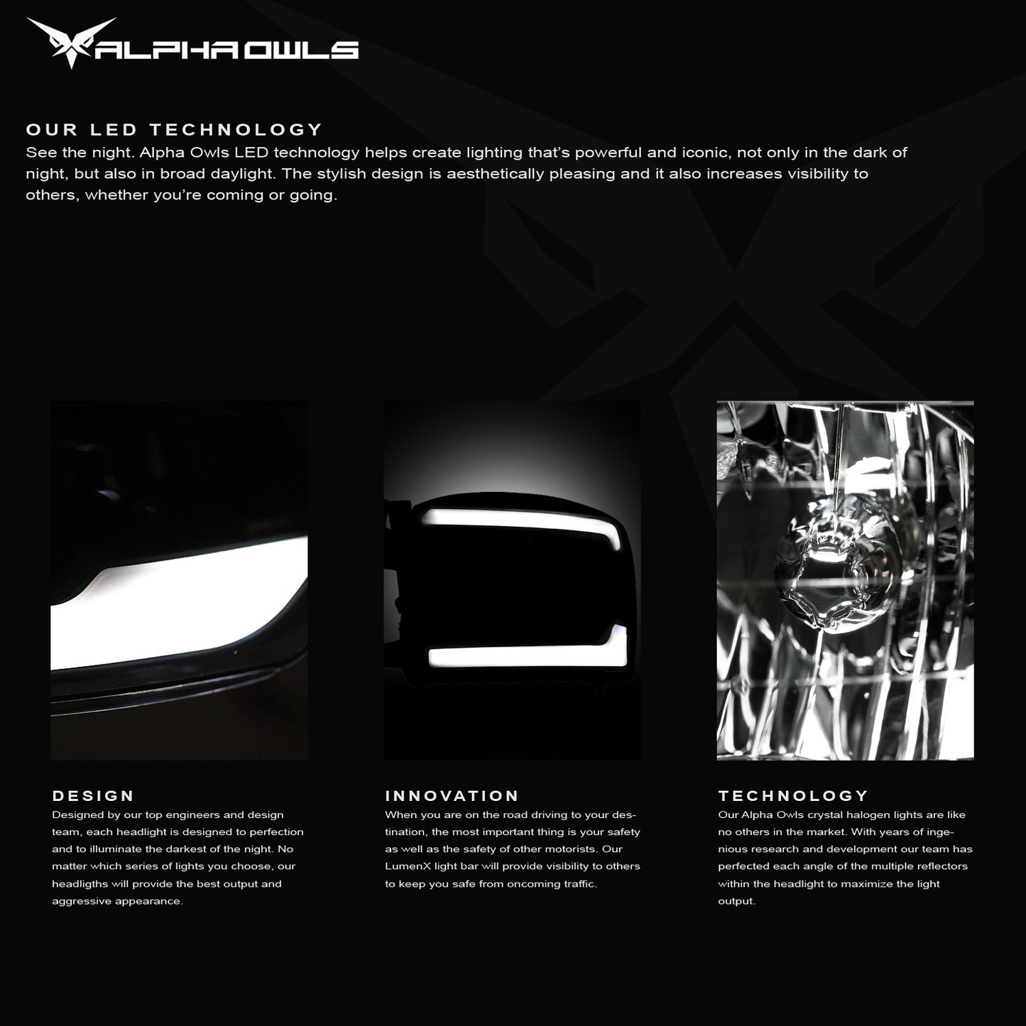 Alpha Owls 2006-2008 Dodge Ram LM Series Headlights (Crystal Headlights Black Housing W/ LumenX Light Bar)