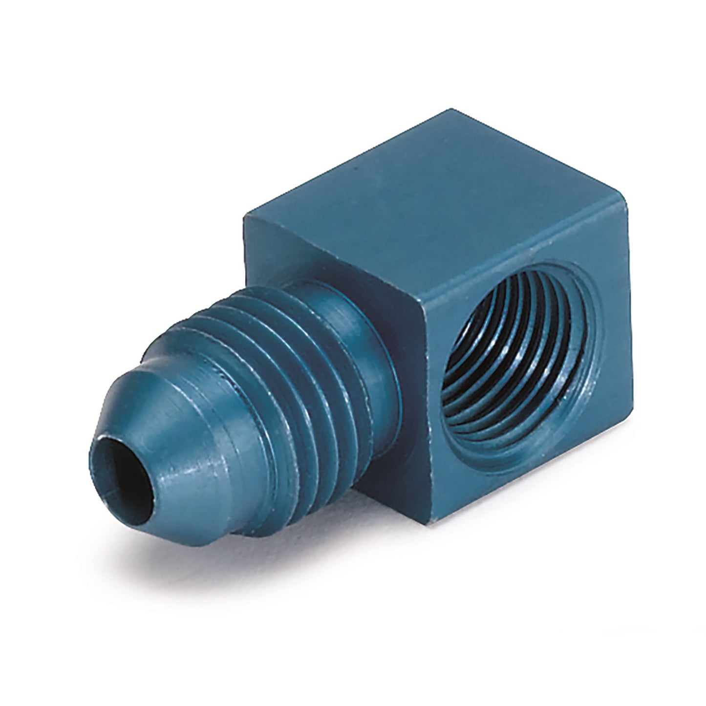 FITTING ADAPTER 90 1/8 In. NPTF FEMALE TO -4AN MALE ALUMINUM BLUE ANODIZED