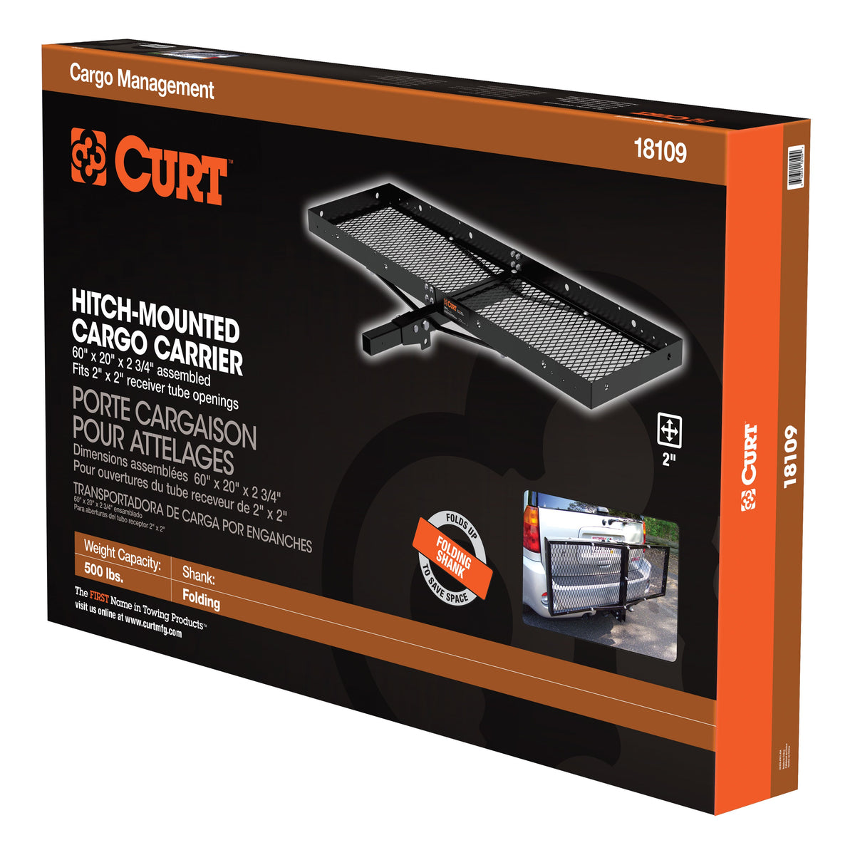 60" X 20" Black Steel Tray Cargo Carrier (Folding 2" Shank 500 Lbs.)