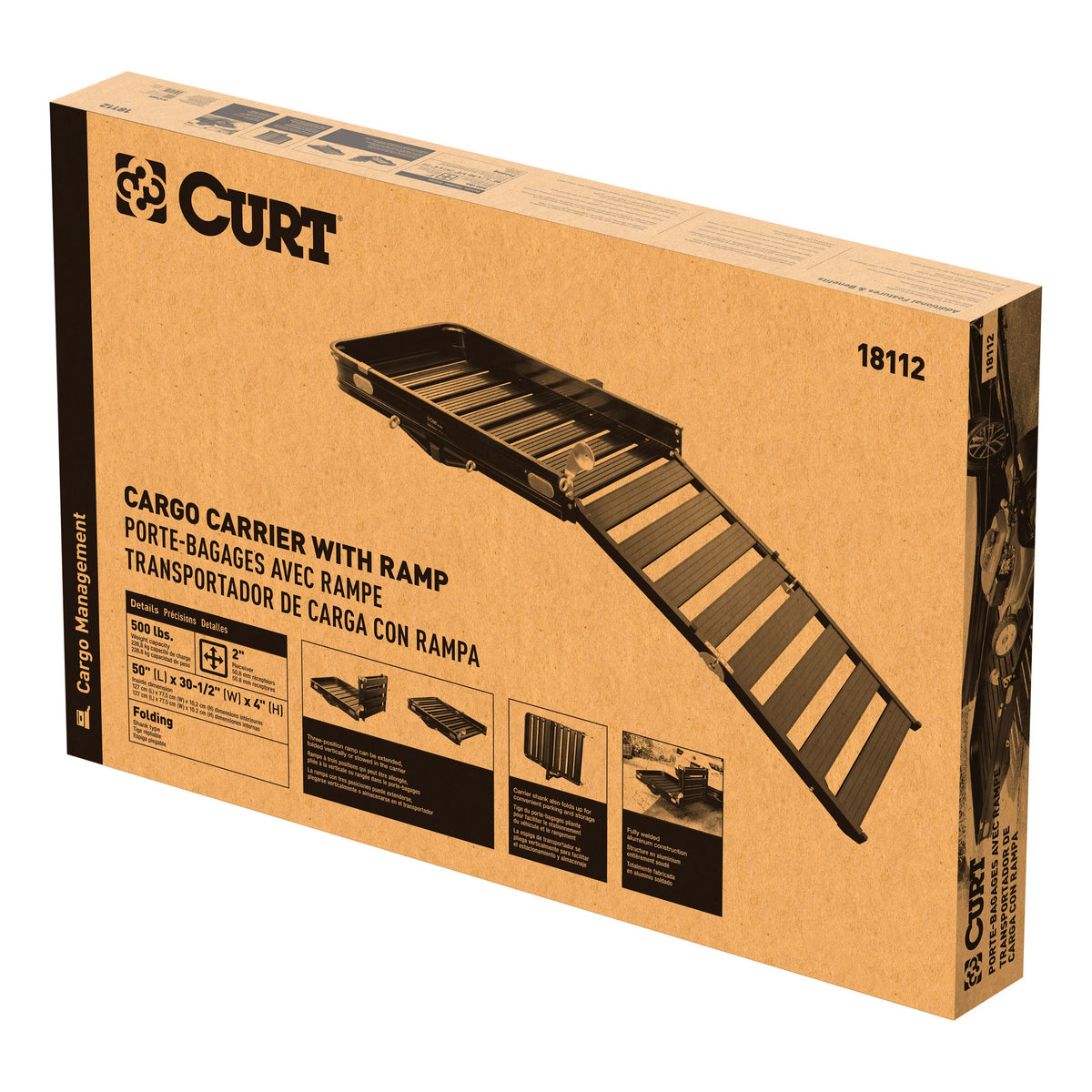 50" X 30" Black Aluminum Hitch Cargo Carrier With Ramp (Folding 2" Shank)