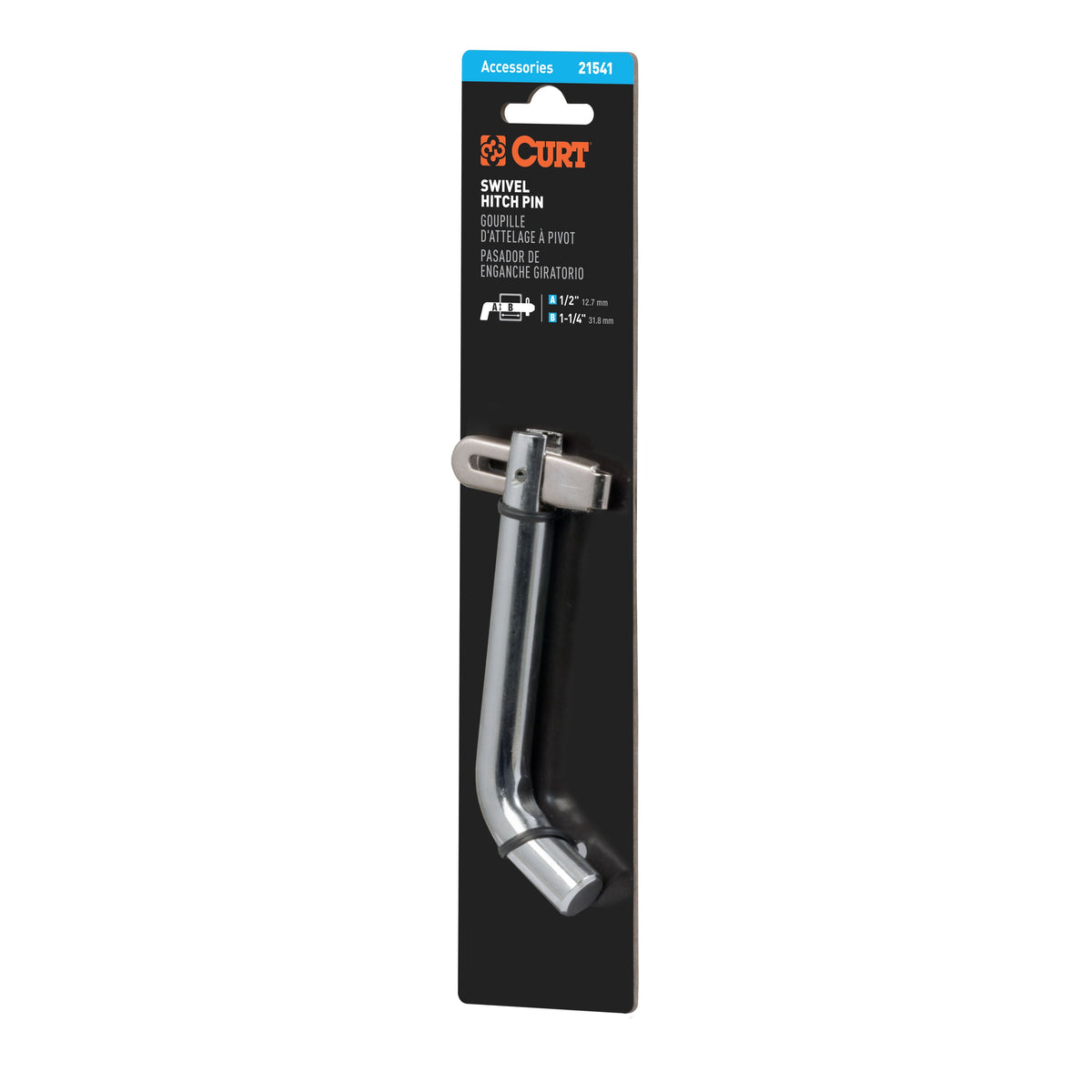 1/2" Swivel Hitch Pin (1-1/4" Receiver Chrome Packaged)