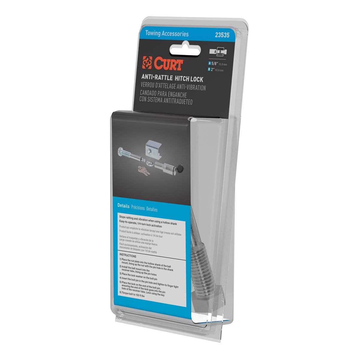 CURT 23535 Anti-Rattle Hitch Lock  Fits 2" Receivers