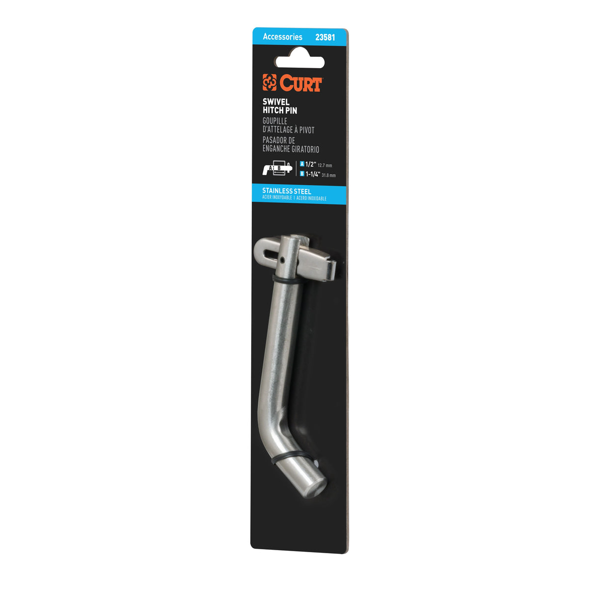1/2" Swivel Hitch Pin (1-1/4" Receiver Stainless Packaged)