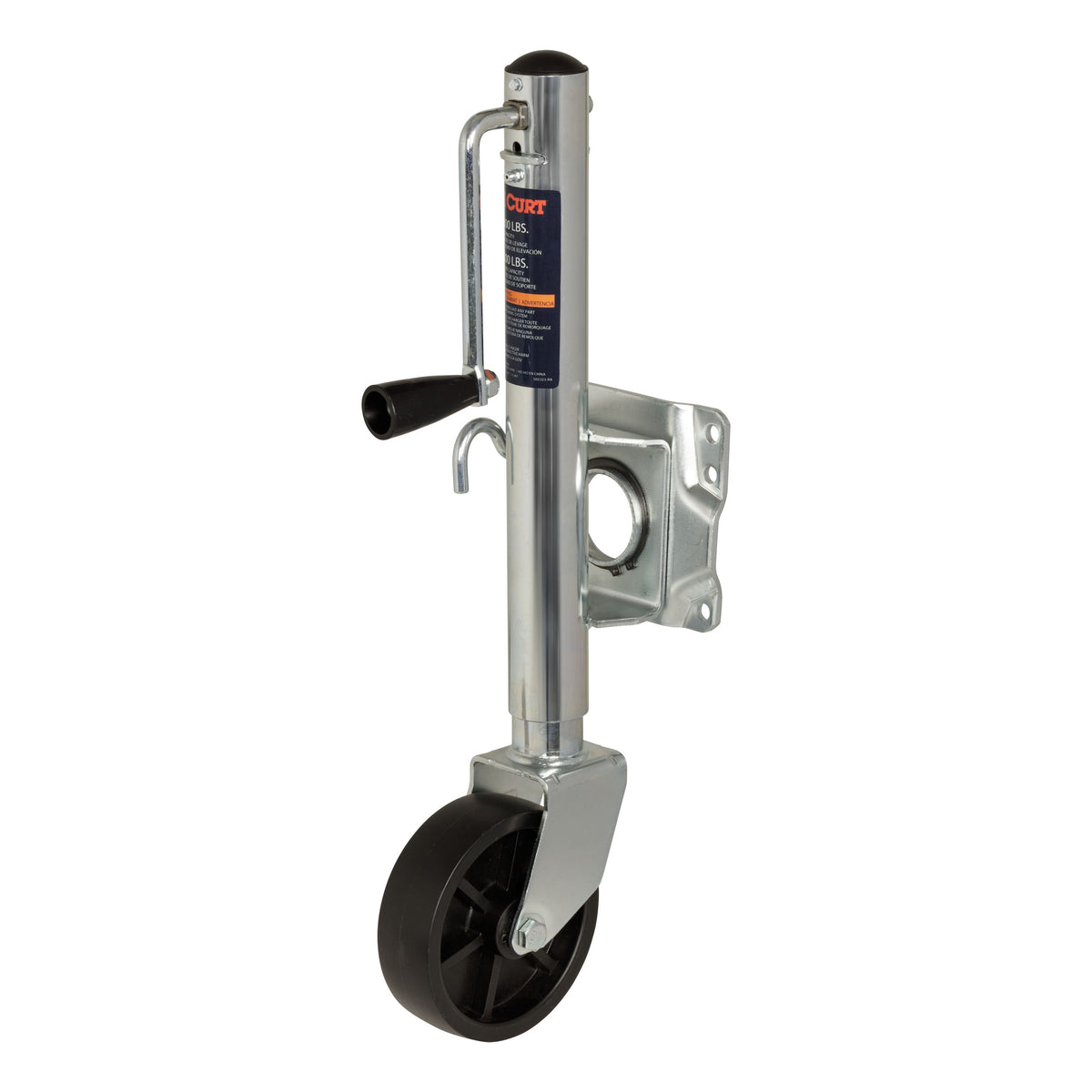 CURT 25004 Marine Boat Trailer Tongue Jack With 6-Inch Wheel  1 000 Lbs. Support Capacity  10 Inches Vertical Travel