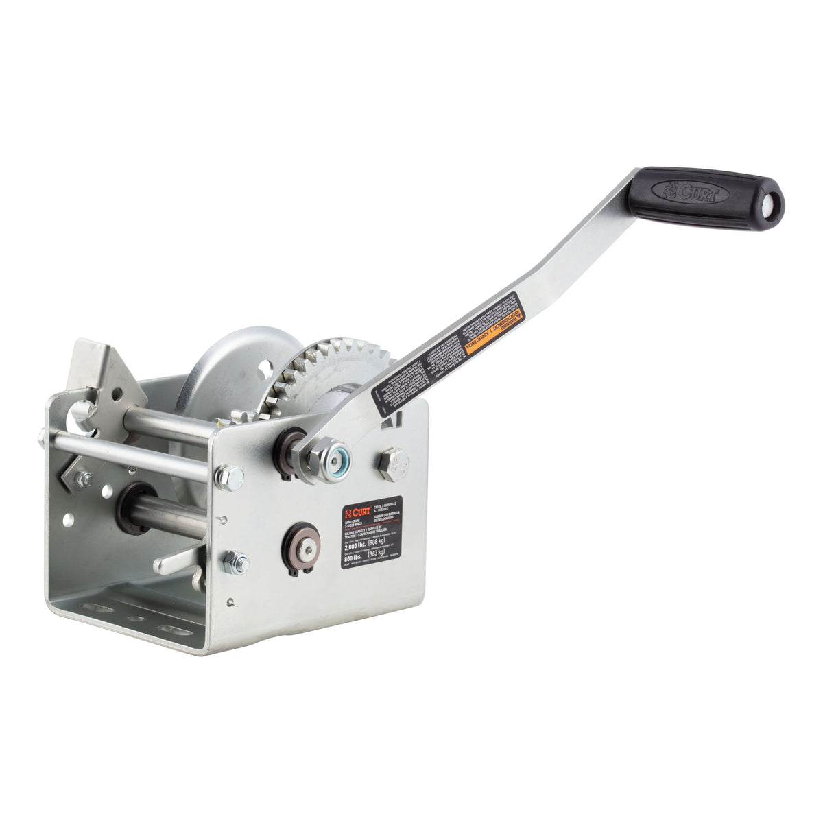 CURT 29520 Hand-Crank 2-Speed Winch  2 000 Lbs  4.1:1 High  10.25:1 Low Gear Ratio  10.6" Handle