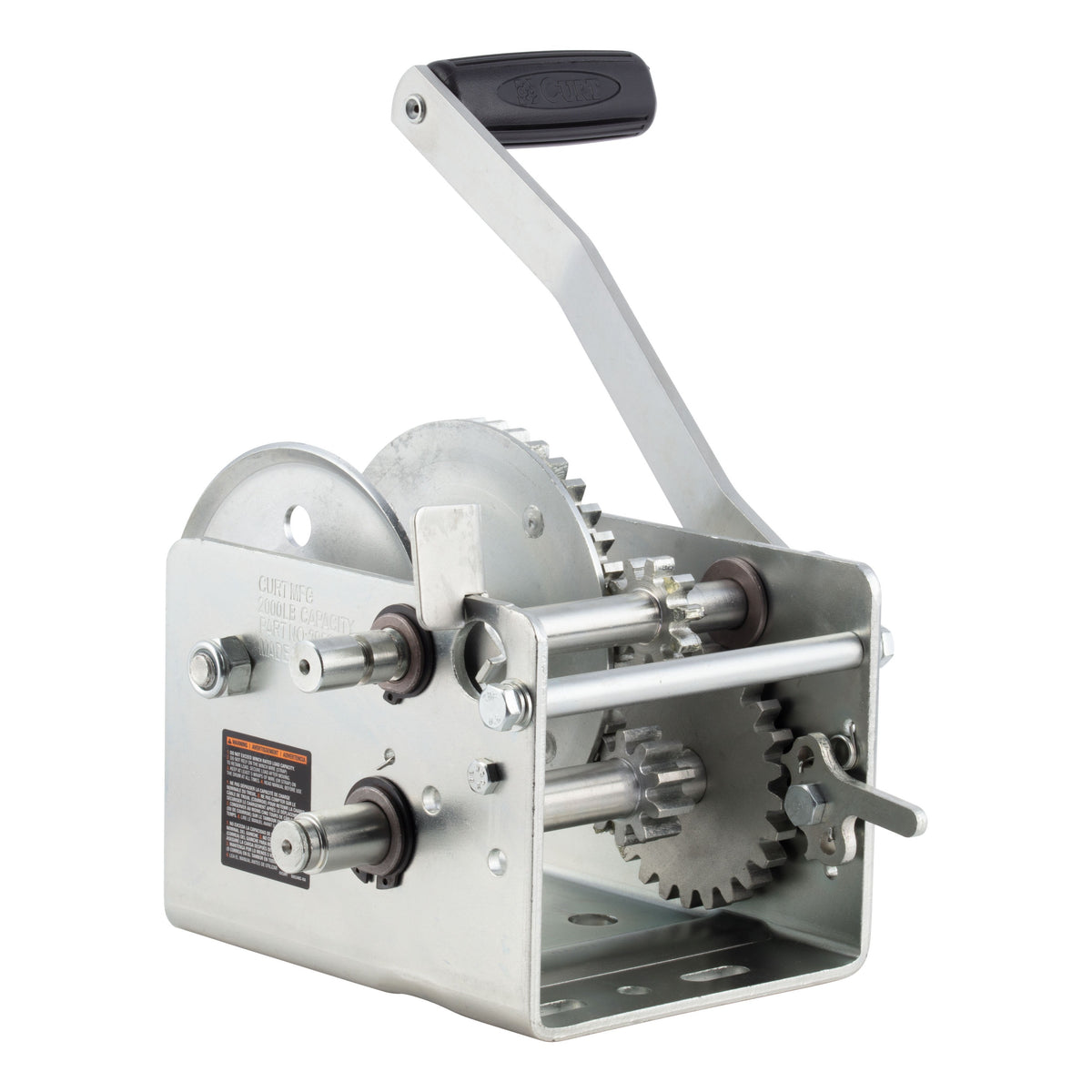 CURT 29520 Hand-Crank 2-Speed Winch  2 000 Lbs  4.1:1 High  10.25:1 Low Gear Ratio  10.6" Handle