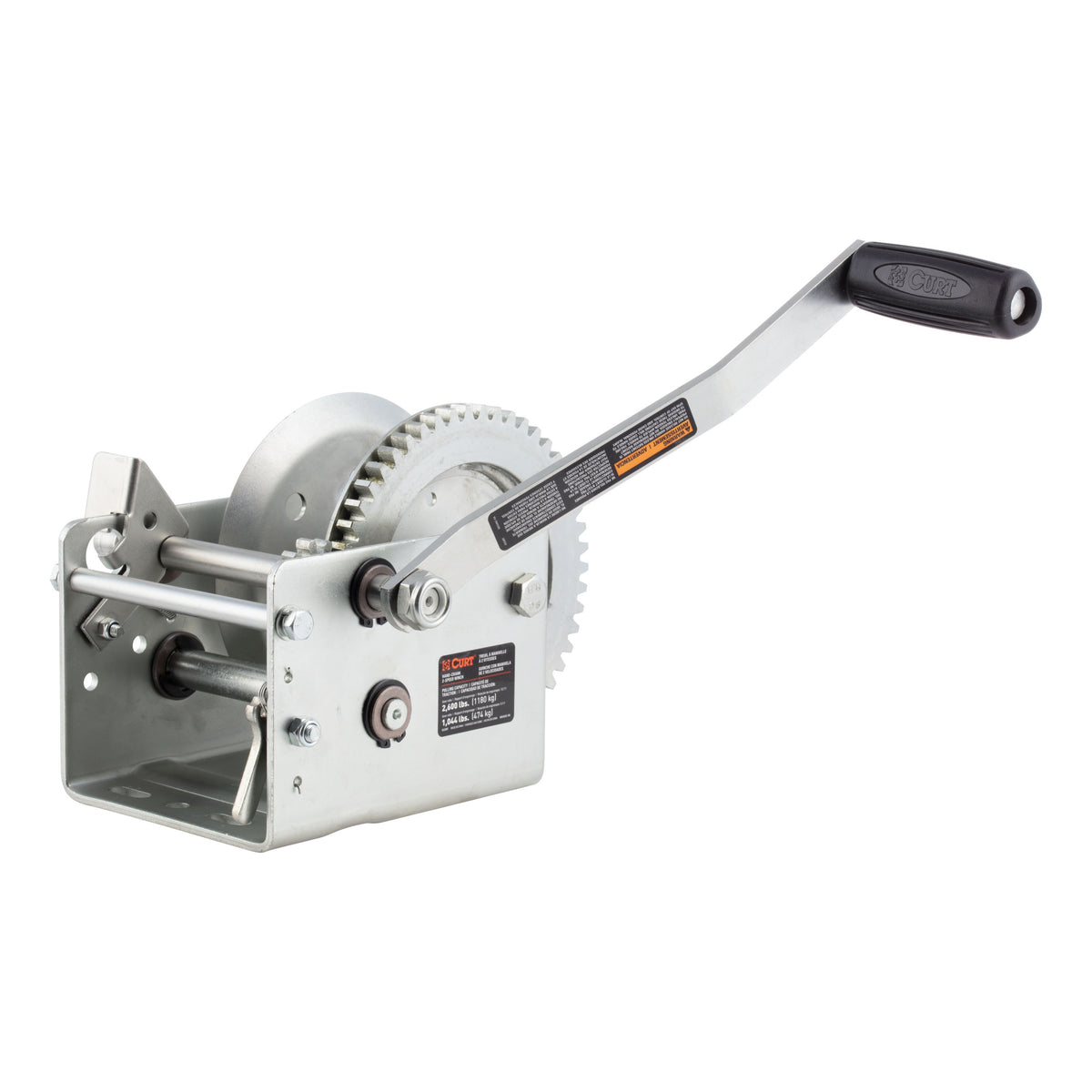 CURT 29526 Hand-Crank 2-Speed Winch  2 600 Lbs  5.1:1 High  12.7:1 Low Gear Ratio  10.6" Handle