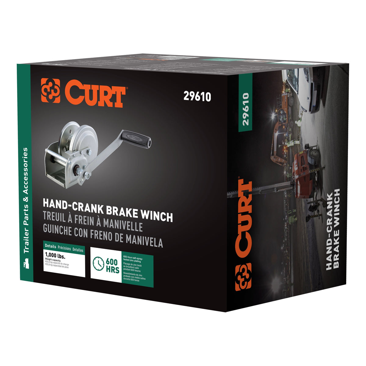 CURT 29610 Hand-Crank Brake Winch  1 000 Lbs  4.2:1 Gear Ratio  7" Handle