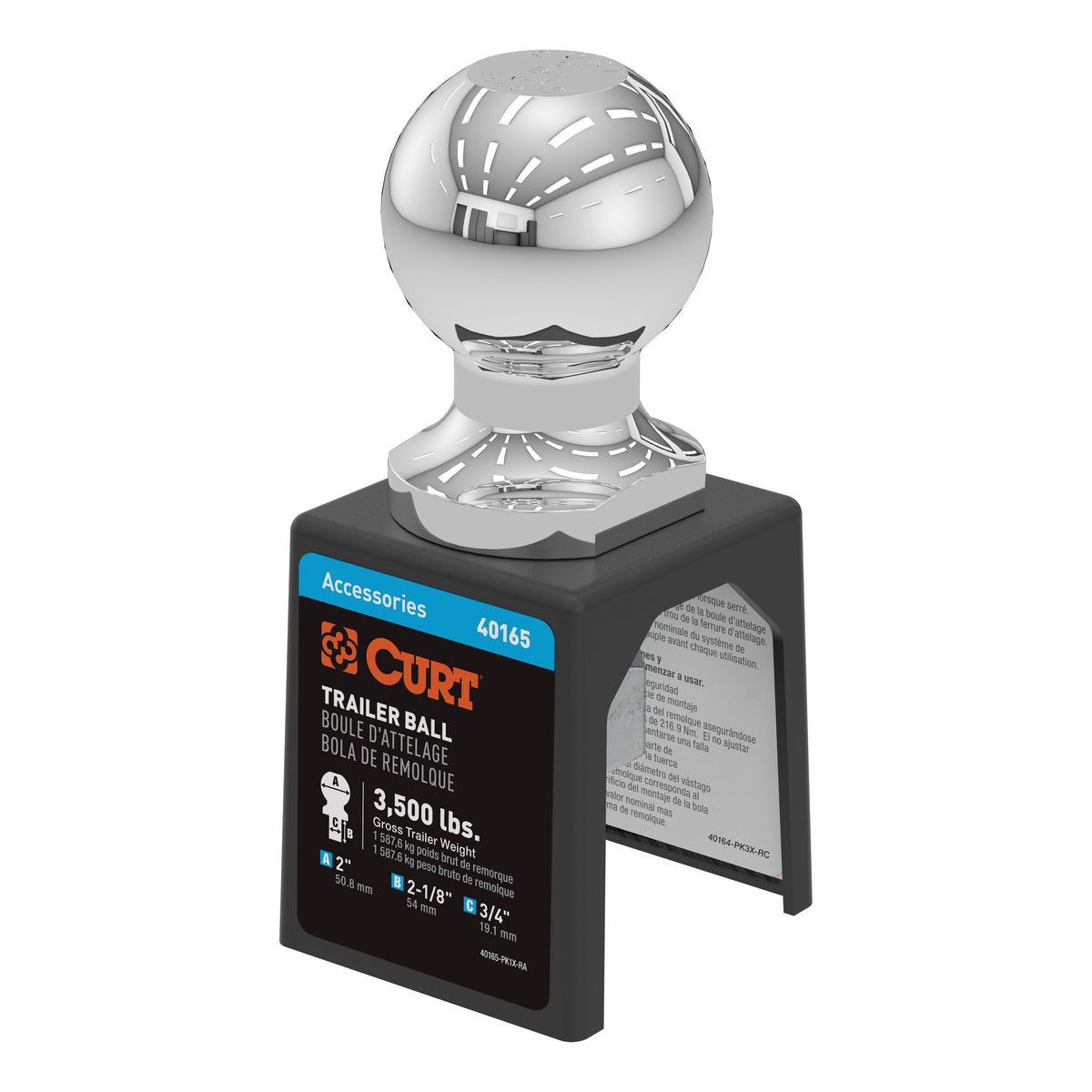 CURT 40165 Chrome Trailer Hitch Ball  3 500 Lbs  2-Inch Diameter  3/4 X 2-1/8-Inch Shank