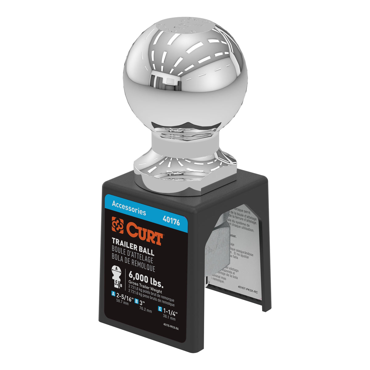 CURT 40176 Chrome Trailer Hitch Ball  6 000 Lbs  2-5/16-Inch Diameter  1-1/4 X 3-Inch Shank