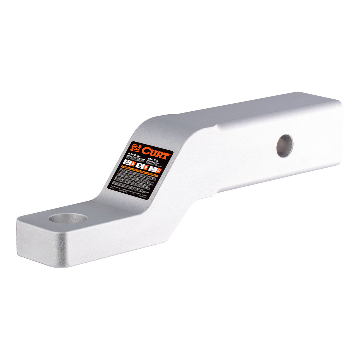 CURT 45380 Aluminum Trailer Hitch Ball Mount  Fits 2-Inch Receiver  8 000 Lbs  1-Inch Hole  2-In Drop  1-In Rise