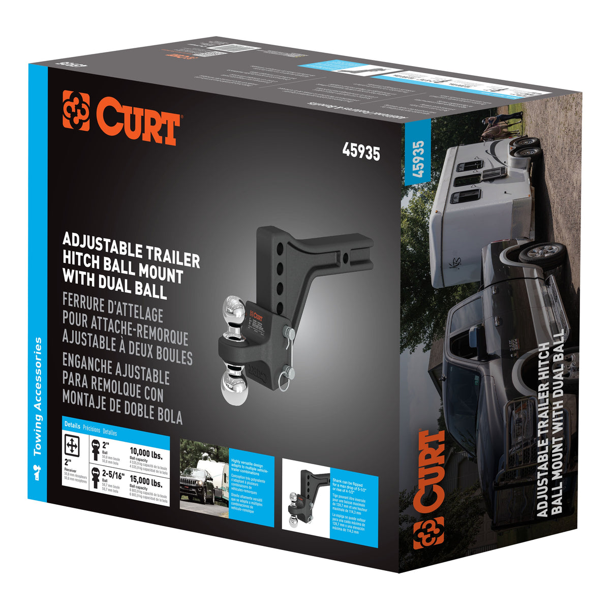 Adjustable Trailer Hitch Ball Mount With Dual Ball 2" Shank 15K