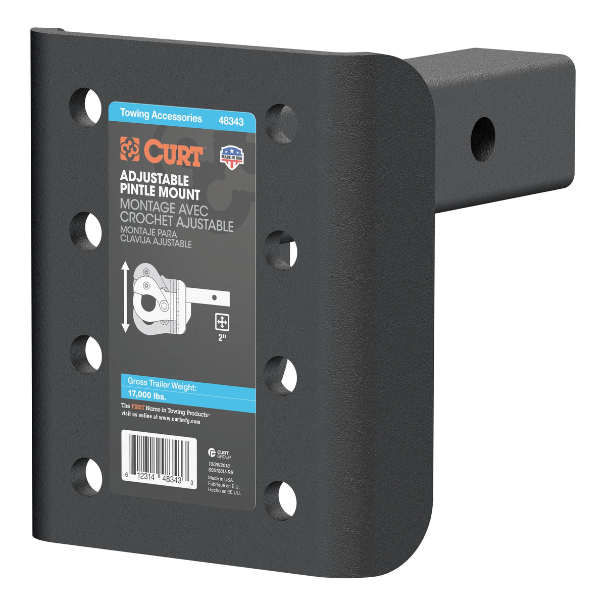 Adjustable Pintle Mount (2" Shank 17000 Lbs. 7-1/4" High 6" Long)