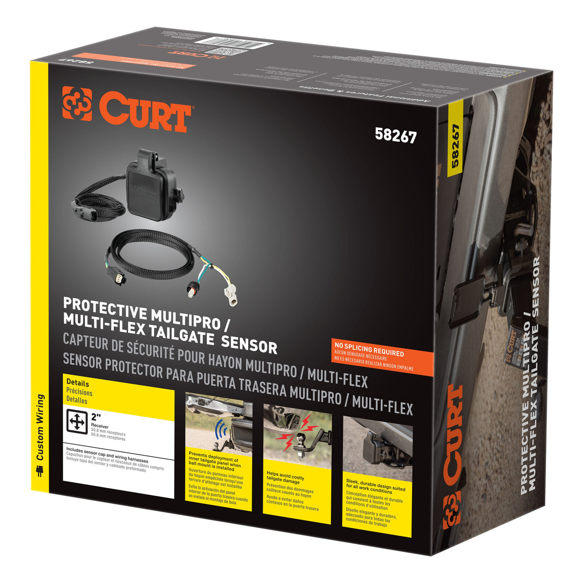 CURT 58267 Protective Tailgate Sensor With 2" Hitch Cap  Fits Select Cherolet Multi-Flex  GMC MultiPro