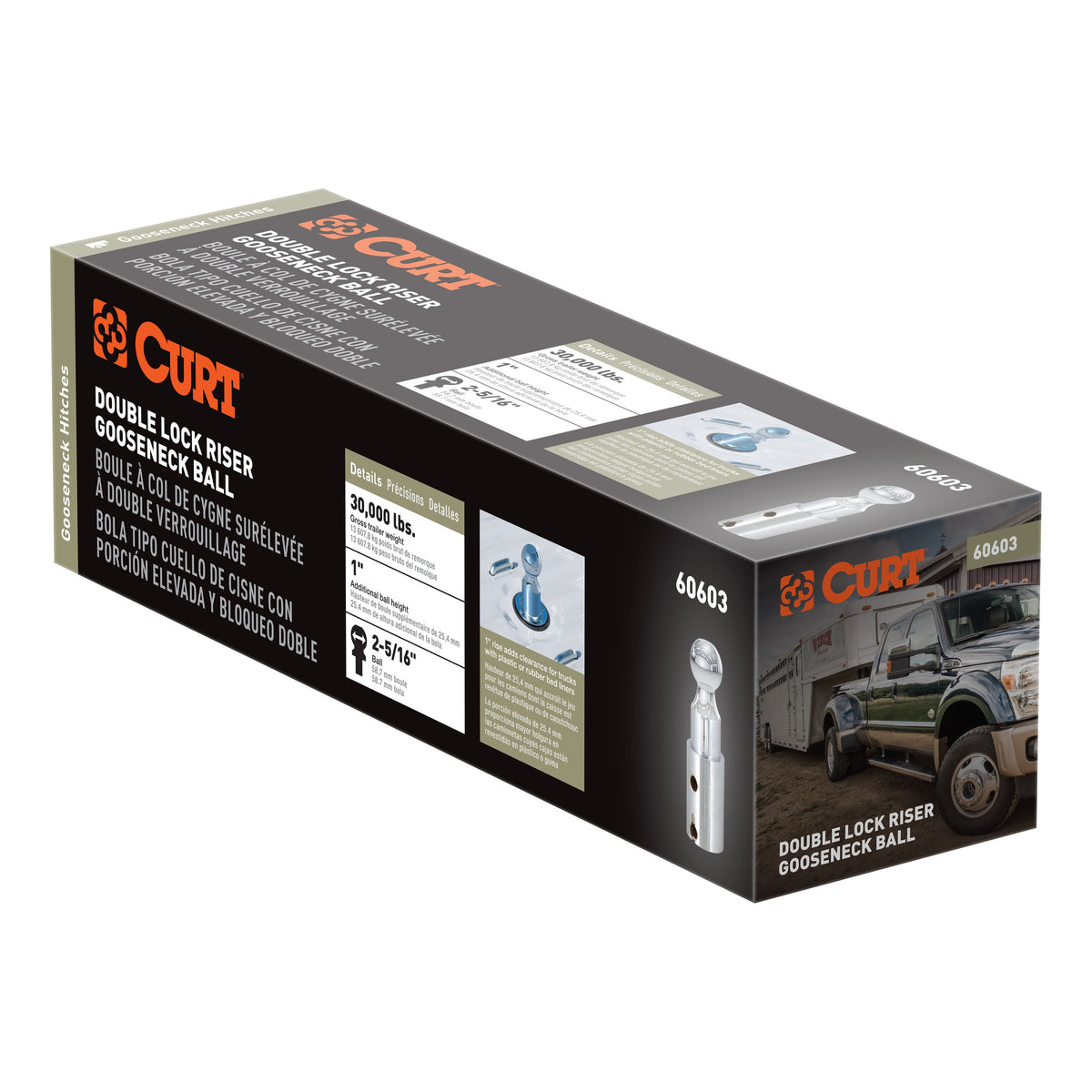 Double Lock 2-5/16" Riser Gooseneck Ball (1" Rise For Bed Liner)