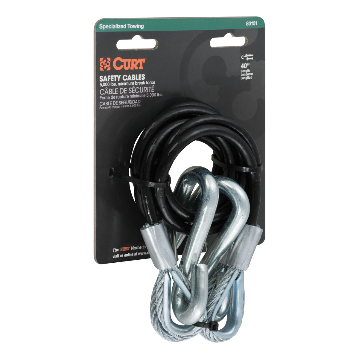 44-1/2" Safety Cables With 2 Snap Hooks (5000 Lbs Vinyl-Coated 2-Pack)