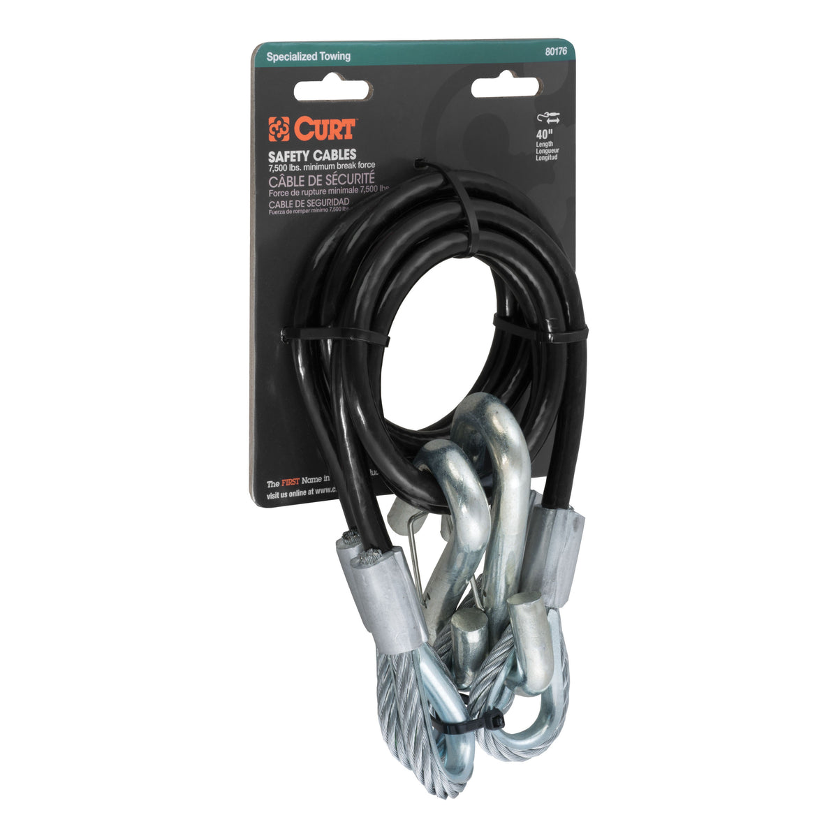 44" Safety Cables With 2 Snap Hooks (7500 Lbs Vinyl-Coated 2-Pack)