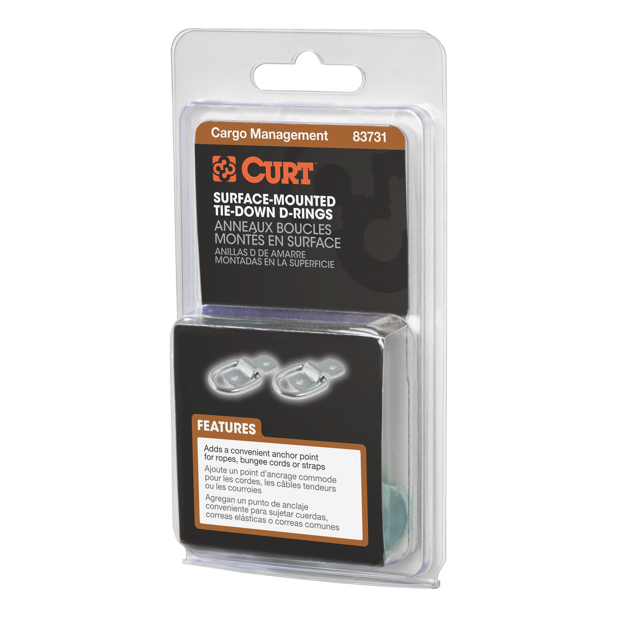 1" X 1-1/4" Surface-Mounted Tie-Down D-Rings (1200 Lbs Clear Zinc 2-Pack)