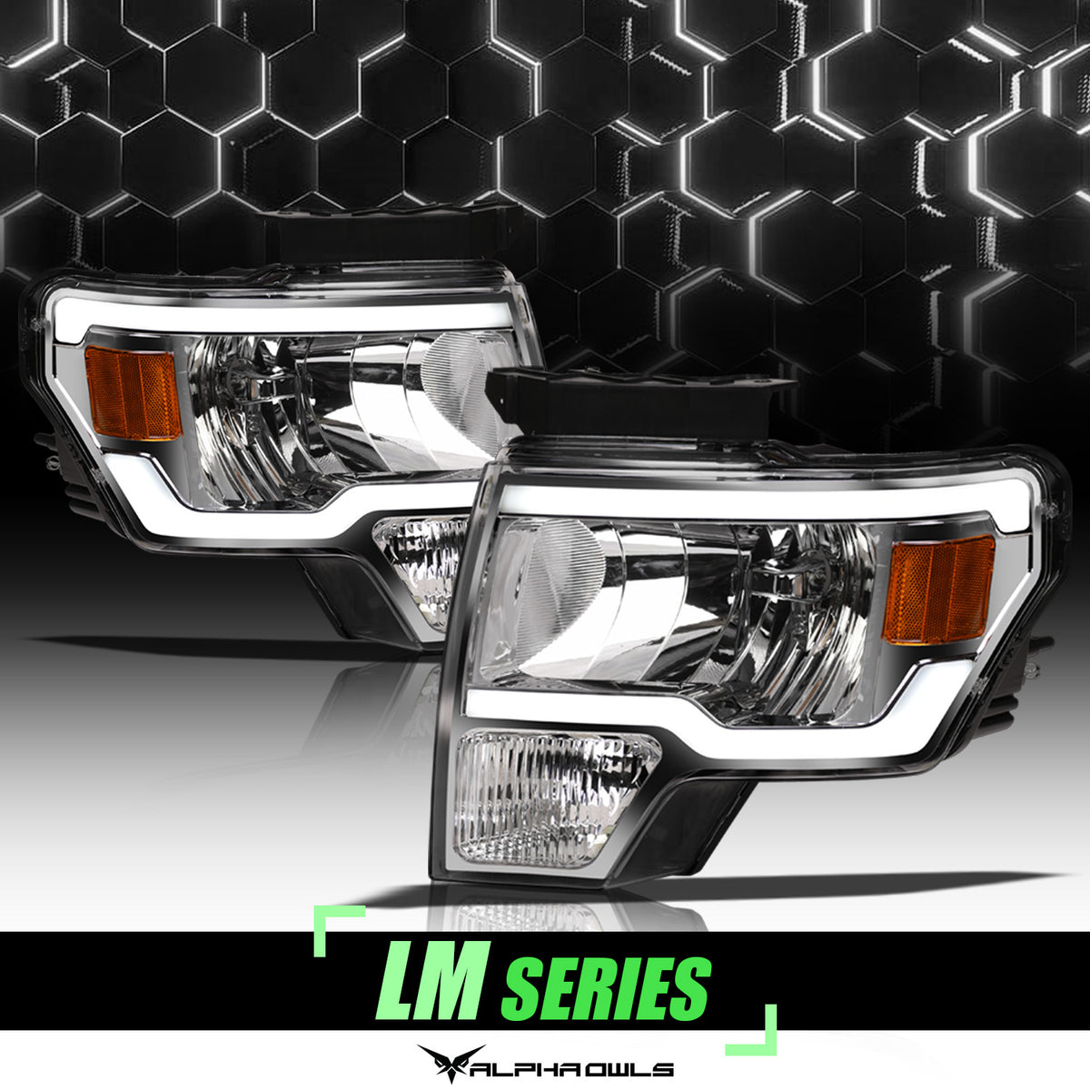 Alpha Owls 2009-2004 Ford F-150 LM Series Headlights (Crystal Headlights Chrome Housing W/ LumenX Light Bar)