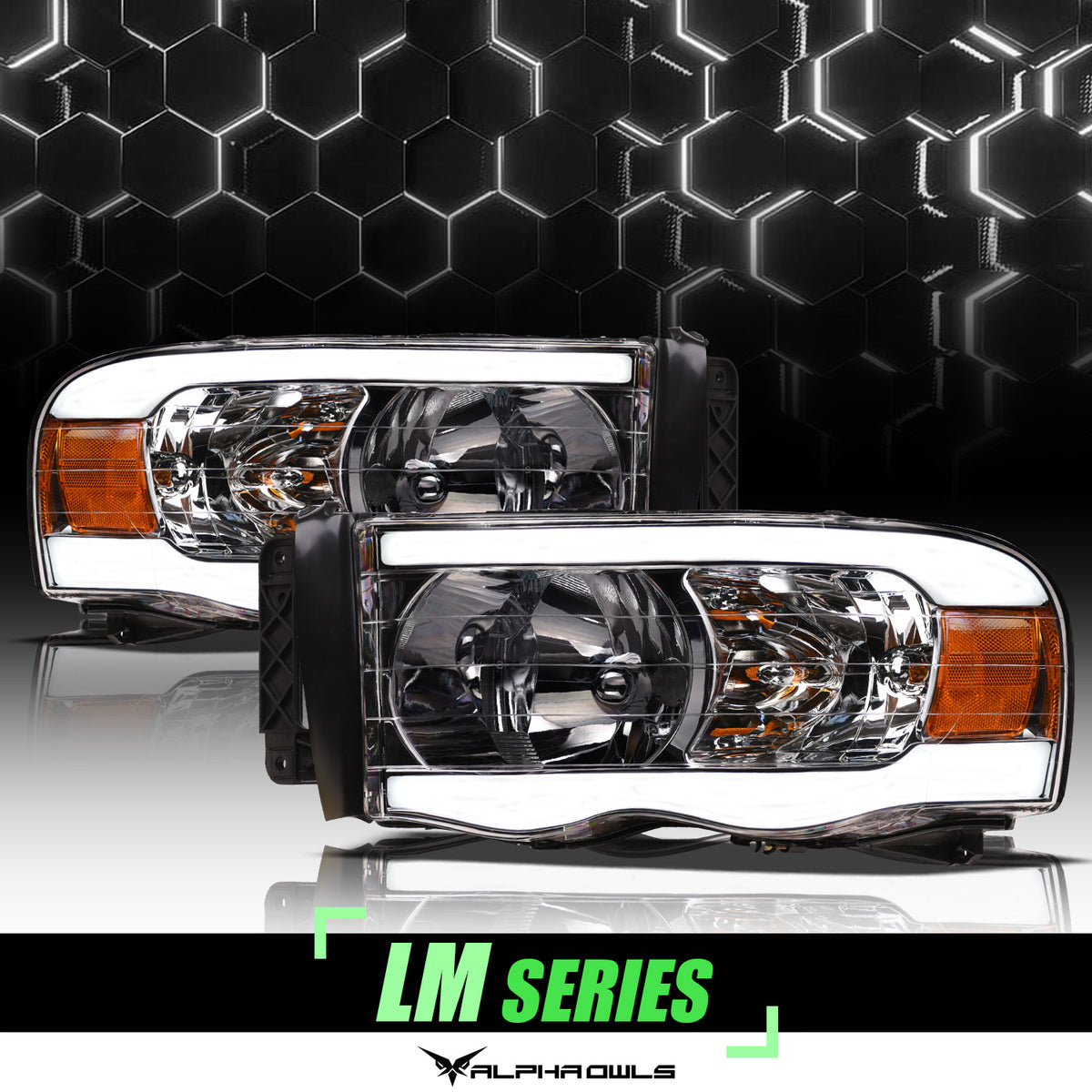 Alpha Owls 2002-2005 Dodge Ram 1500 LM Series Headlights (Crystal Headlights Chrome Housing W/ LumenX Light Bar)