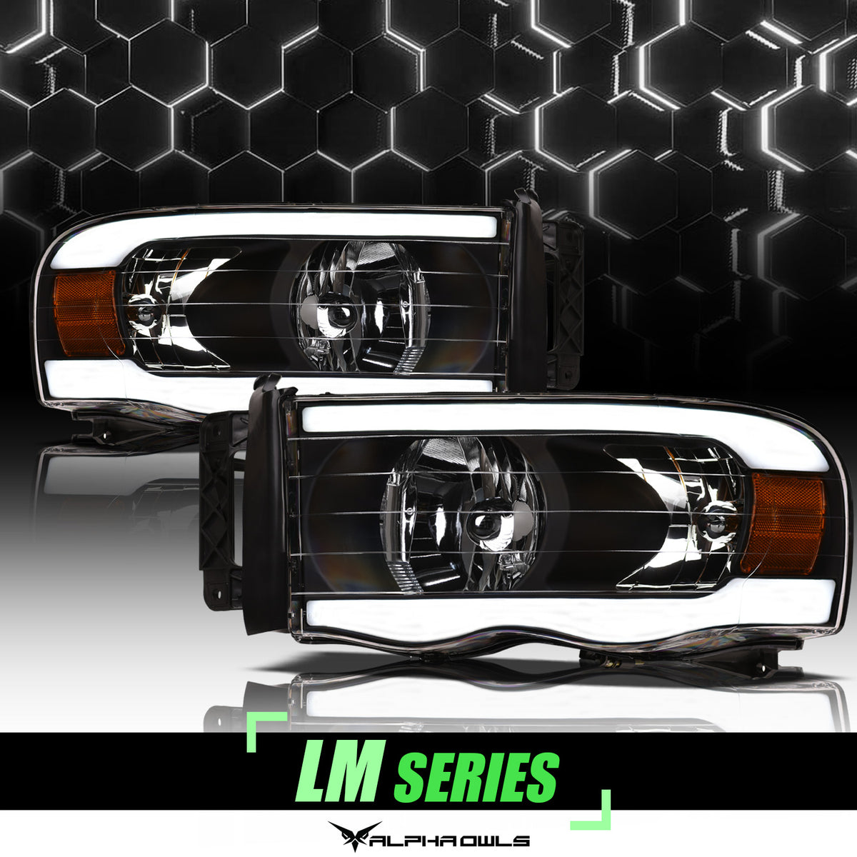 Alpha Owls 2002-2005 Dodge Ram 1500 LM Series Headlights (Crystal Headlights Black Housing W/ LumenX Light Bar)