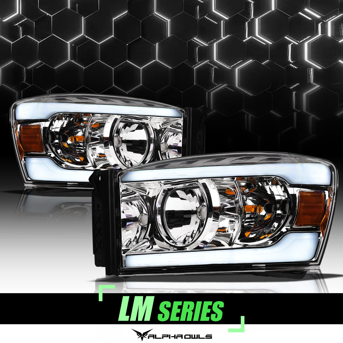 Alpha Owls 2006-2008 Dodge Ram 1500 LM Series Headlights (Crystal Headlights Chrome Housing W/ LumenX Light Bar)