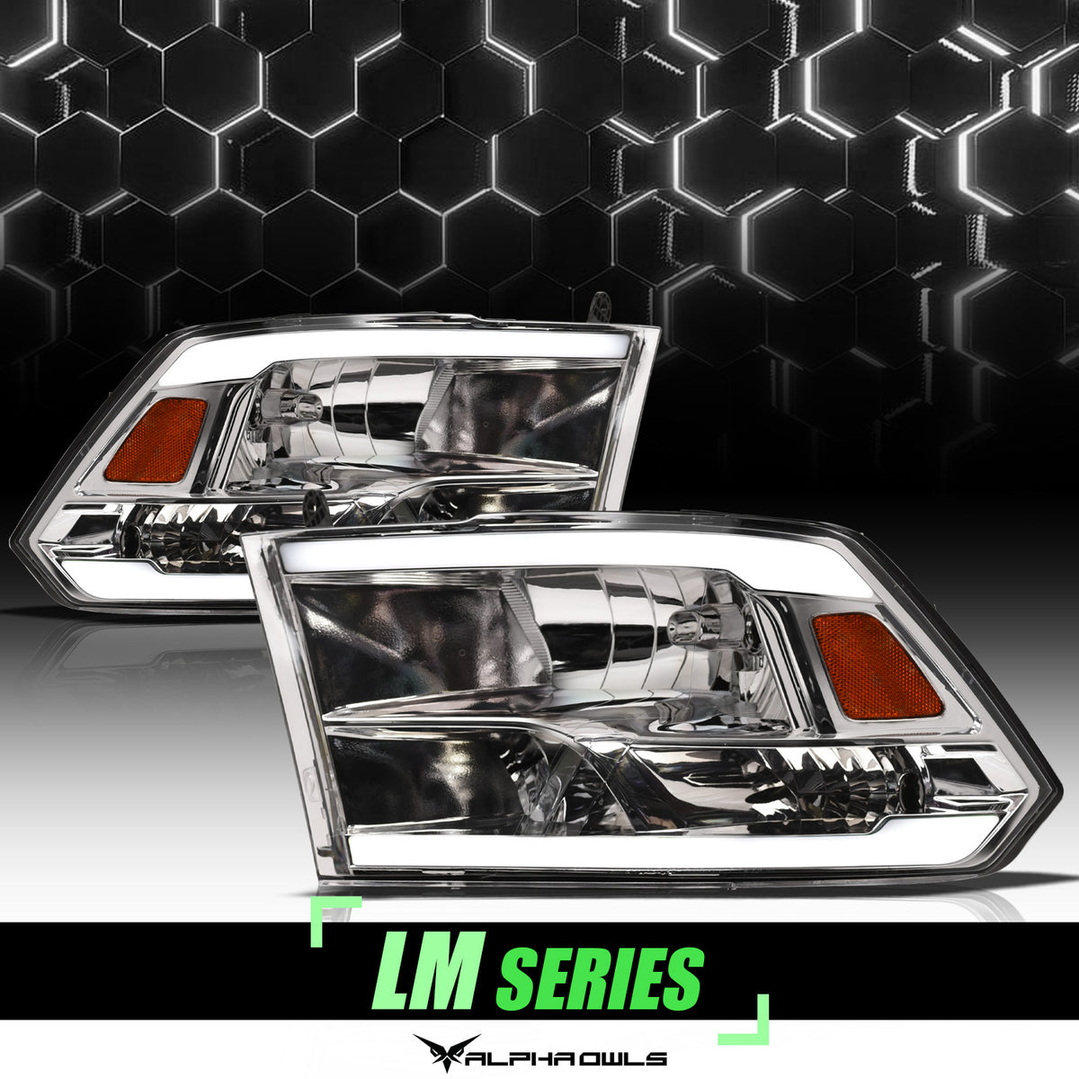 Alpha Owls 2009-2010 Dodge Ram 1500 LM Series Headlights (Crystal Headlights Chrome Housing W/ LumenX Light Bar)