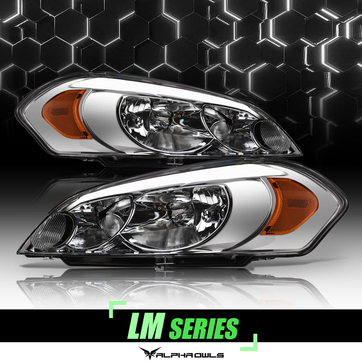 Alpha Owls 2006-2013 Chevy Impala LM Series Headlights (Crystal Headlights Chrome Housing W/ LumenX Light Bar)