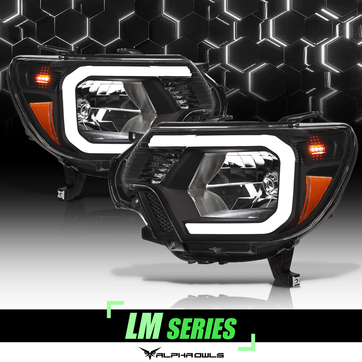 Alpha Owls 2012-2015 Toyota Tacoma LM Series Headlights (Crystal Headlights Black Housing W/ LumenX Light Bar)