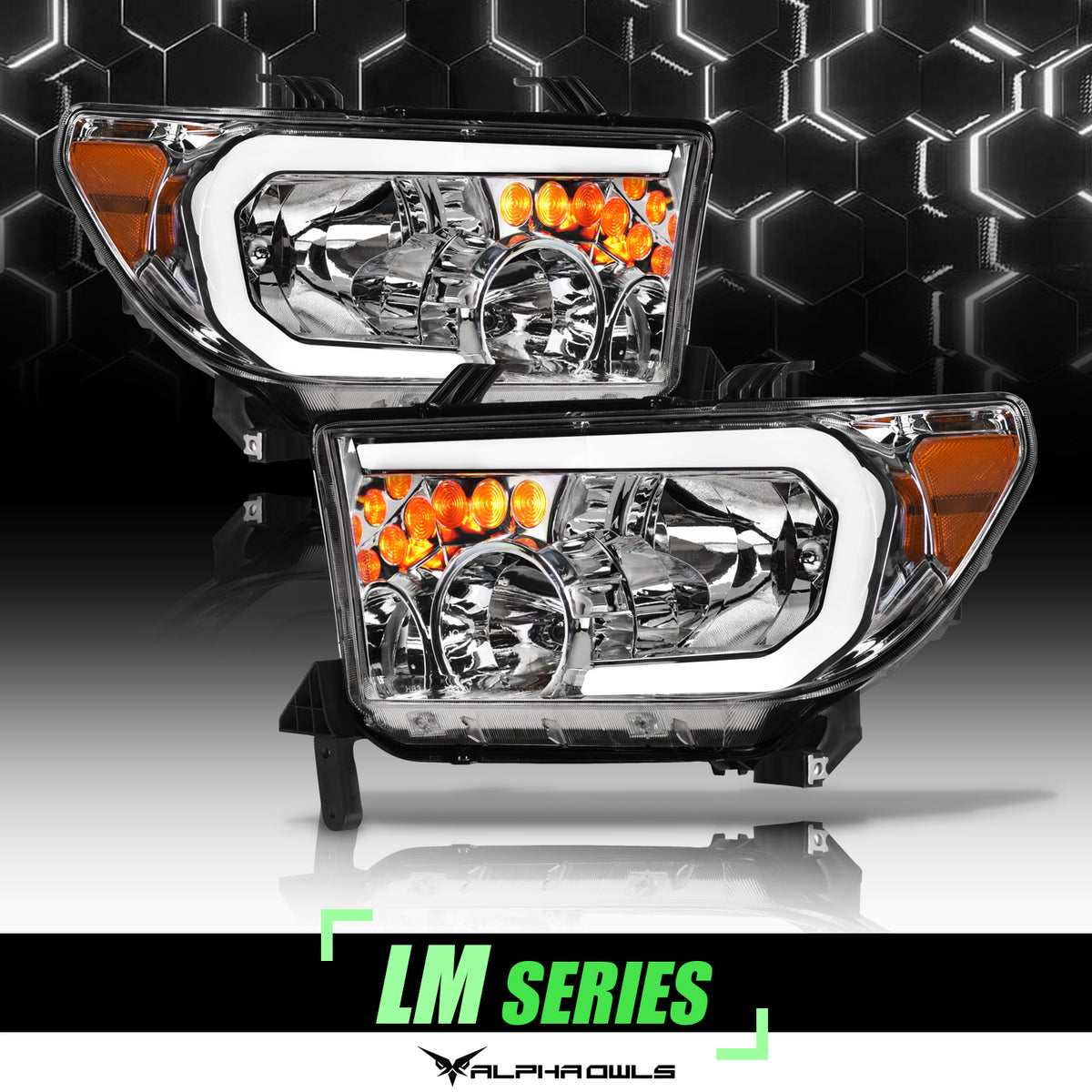 Alpha Owls 2007-2013 Toyota Tundra LM Series Headlights (Crystal Headlights Chrome Housing W/ LumenX Light Bar)