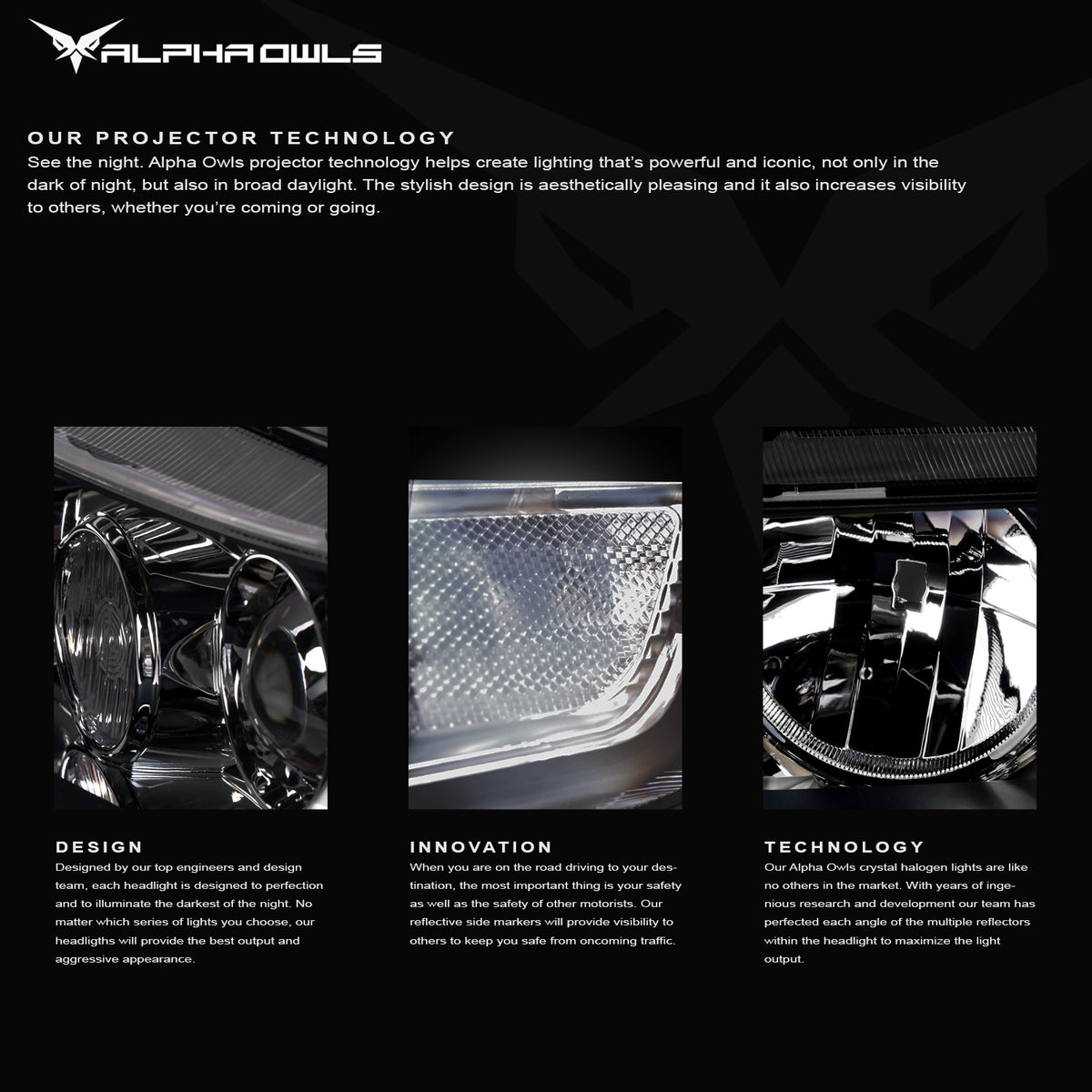 Alpha Owls 2007-2013 Toyota Tundra LMP Series Headlights (Halogen Projector Black Housing W/ LumenX Light Bar)