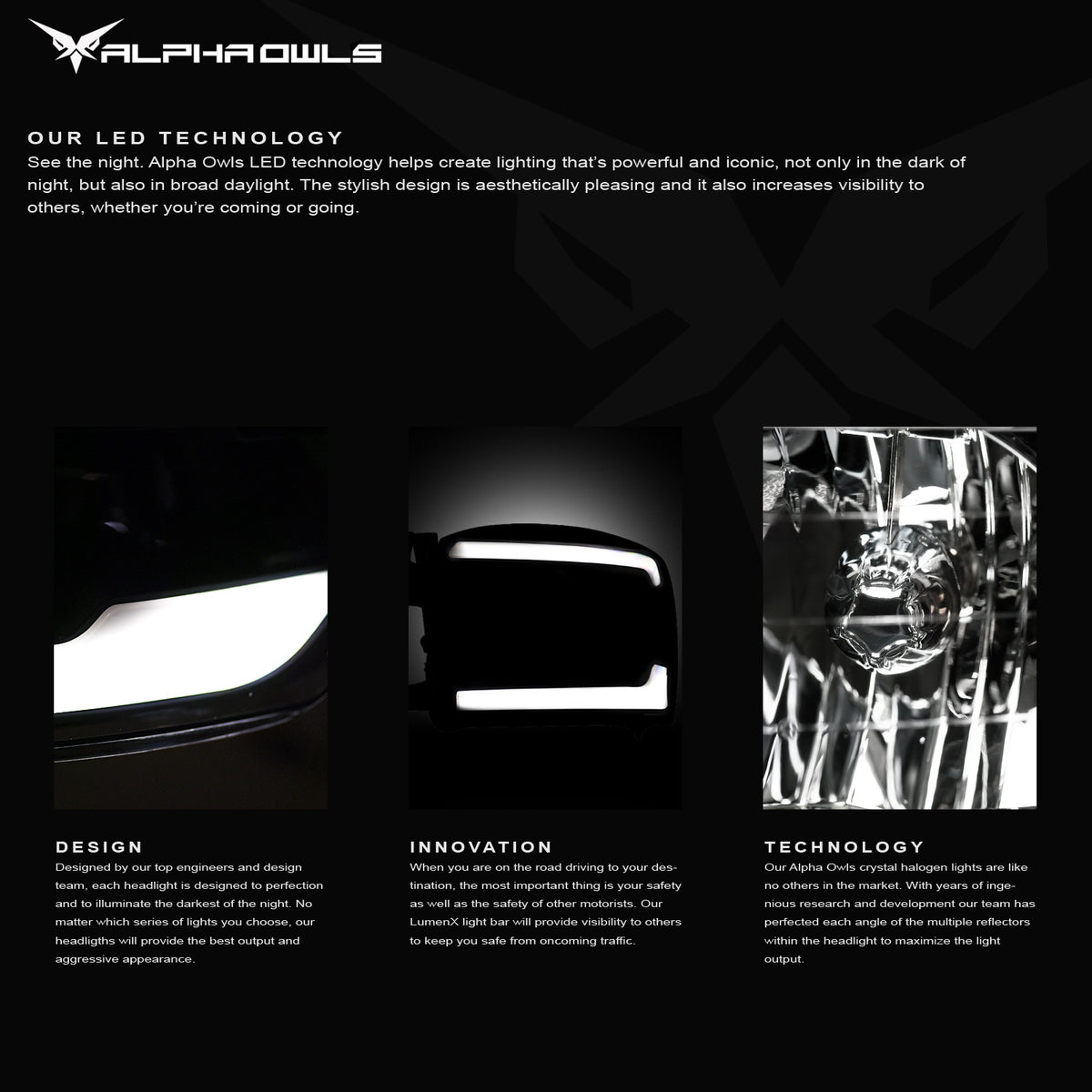 Alpha Owls 2009-2014 Ford F-150 LM Series Headlights (Crystal Headlights Black Housing W/ LumenX Light Bar)