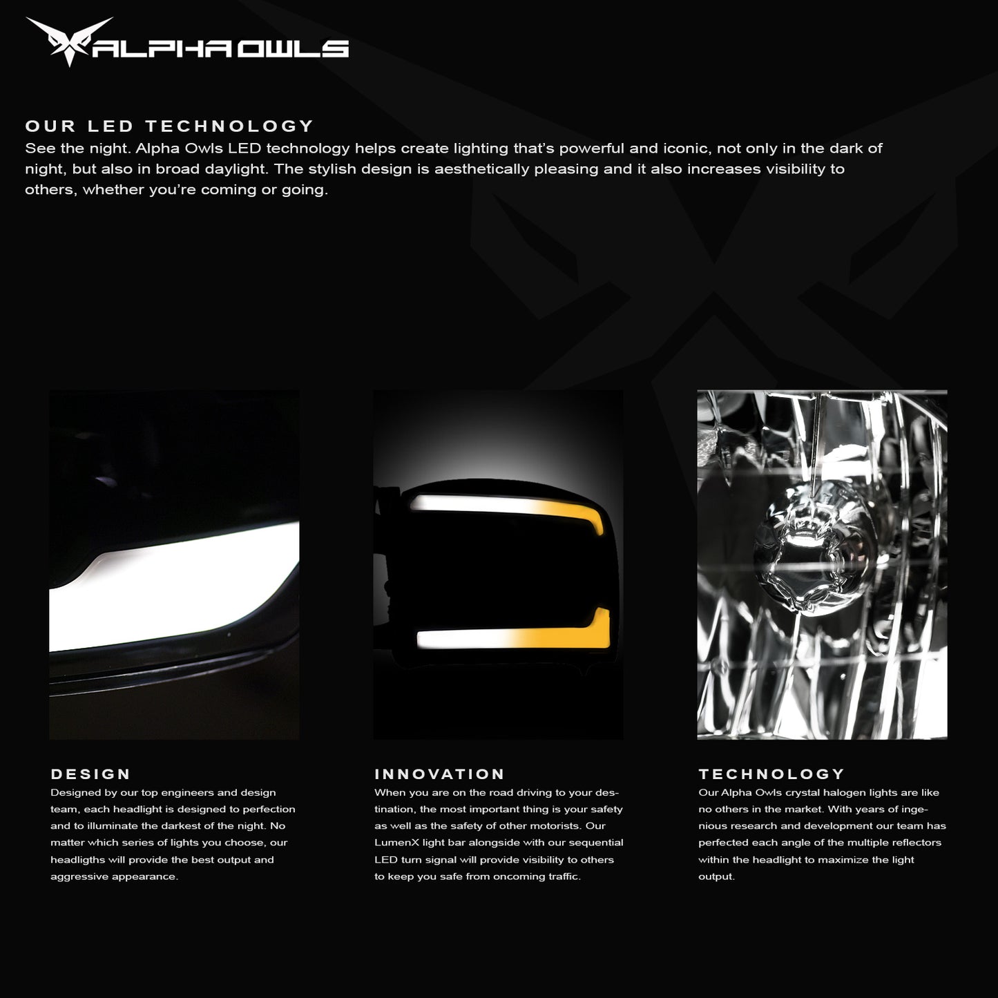Alpha Owls 2006-2008 Dodge Ram SQ Series Headlights (Crystal Headlights Chrome Housing W/ Sequential Signal/LumenX Light Bar)