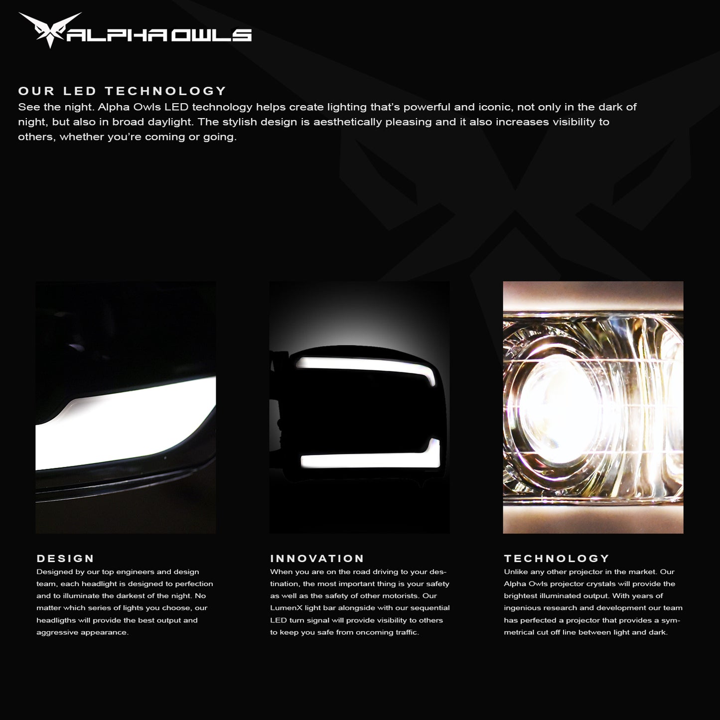 Alpha Owls 2004-2008 Ford F-150 SQP Series Projector Headlights (Halogen Projector Chrome Housing W/ Sequential Signal/LumenX Light Bar)