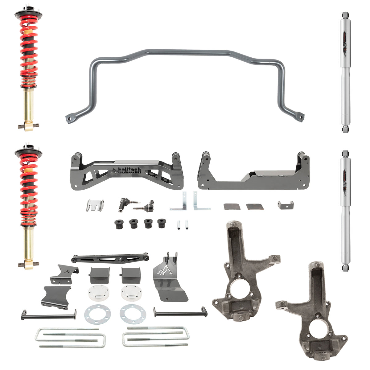 BELLTECH 150201HK LIFT KIT 7-9in. Lift Kit Inc. Front And Rear Trail Performance Coilovers/Shocks 2007-2016 Silverado / Sierra 1500 4wd (Ext & Crew Cab) 7-9in. Lift W/ Front Coilovers & Sway Bar