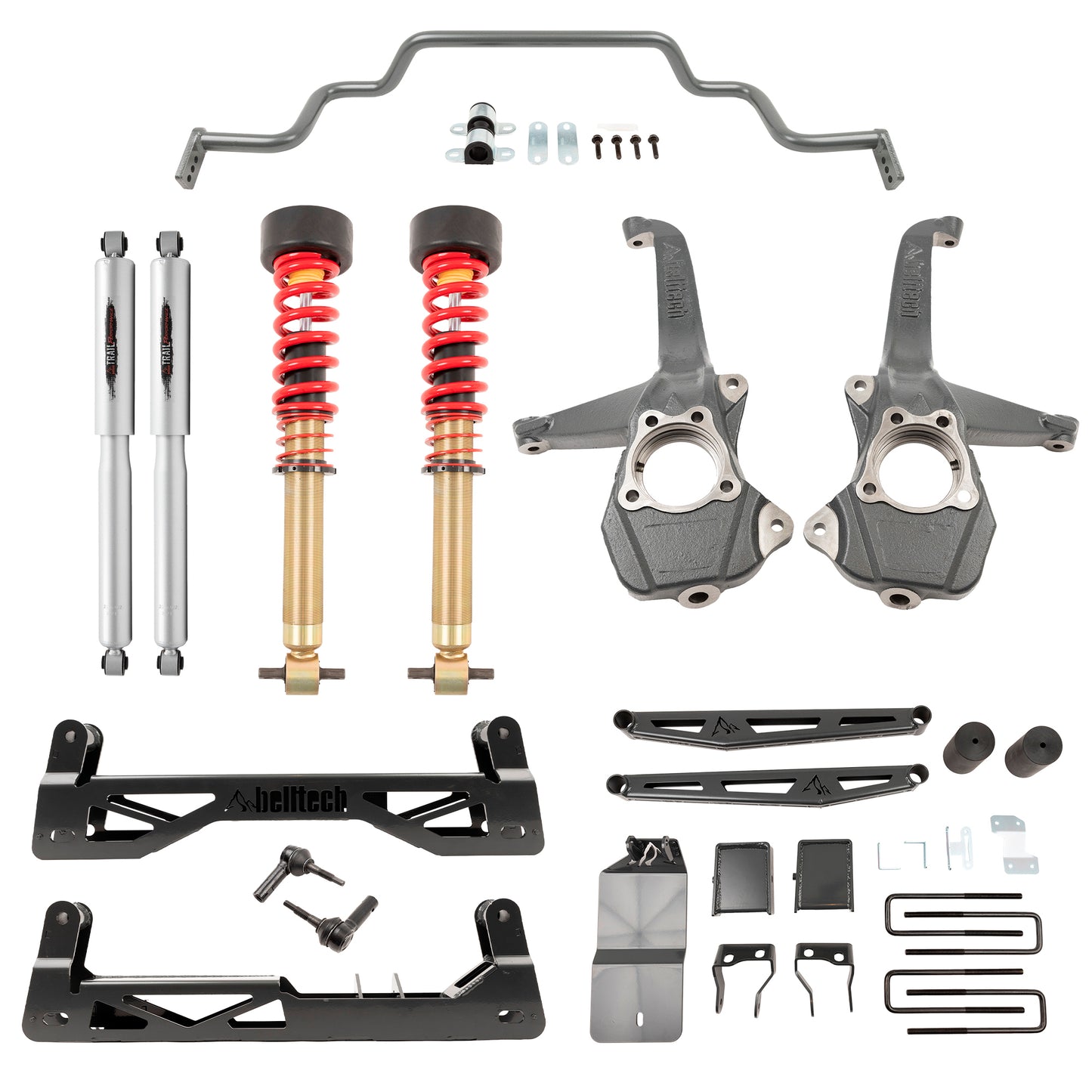 BELLTECH 150210HK LIFT KIT 6-8IN. LIFT KIT INC. FRONT AND REAR TRAIL PERFORMANCE COILOVERS/SHOCKS 2019-2023 GM SILVERADO/SIERRA 1500 2WD/4WD 6-8IN. LIFT WITH TRAIL PEFORMANCE COILOVERS/SHOCKS